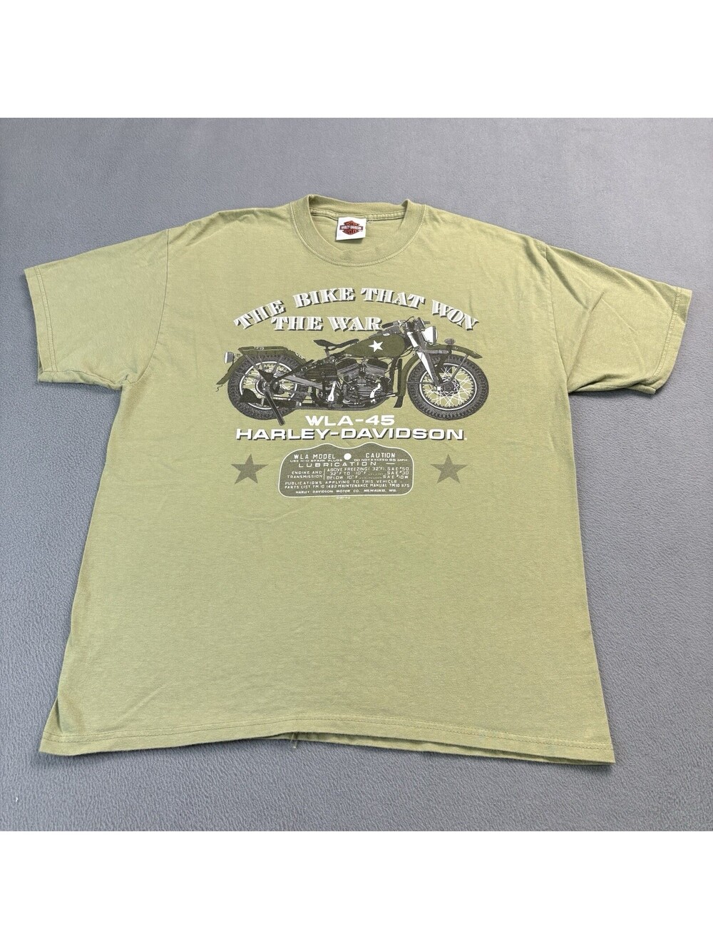 Vintage 90s Harley Davidson The Bike That Won The War T Shirt Size Large Green